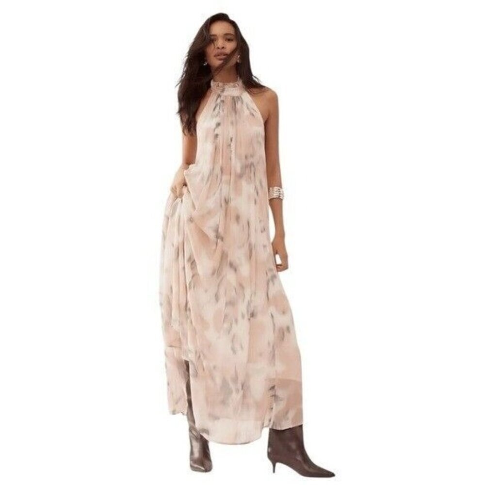 ANTHROPOLOGIE Maeve Sheer Printed Halter Maxi Dress Open Back Size 1X NEW - Picture 9 of 16